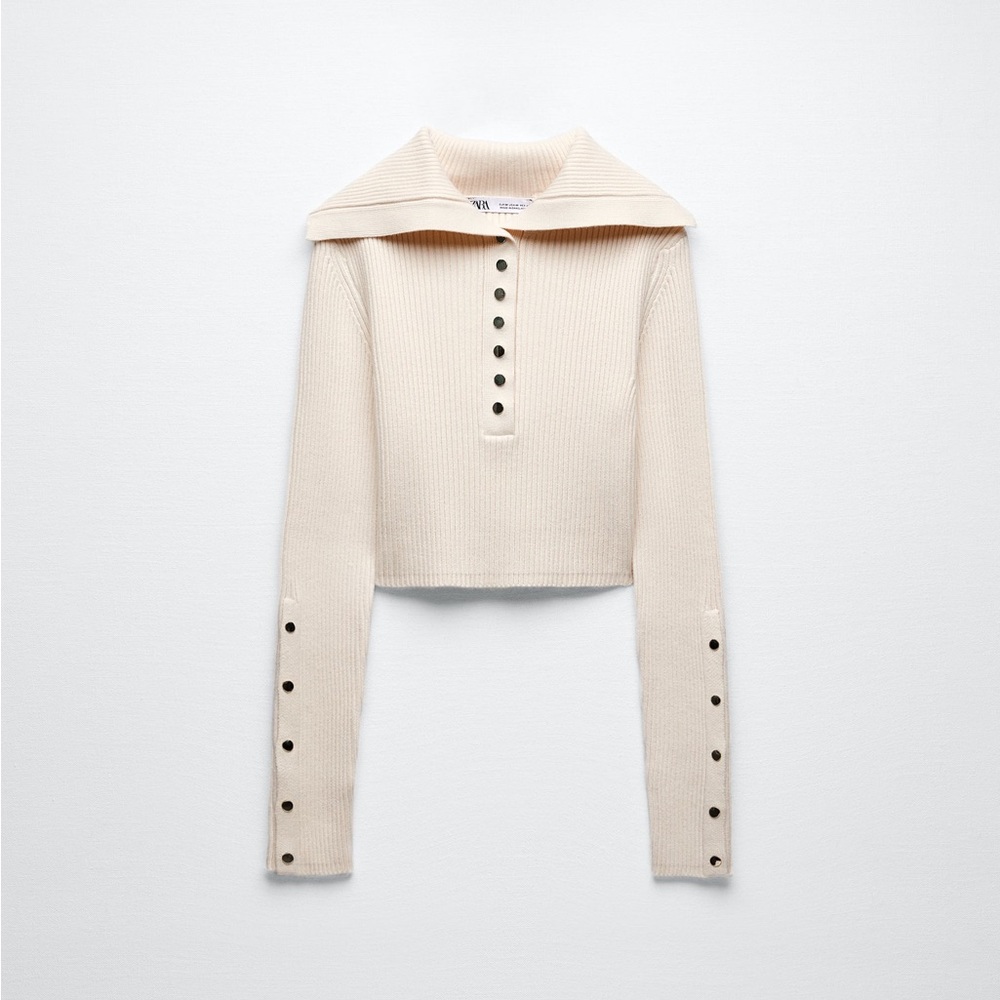 ZARA POLO COLLAR RIBBED SWEATER
